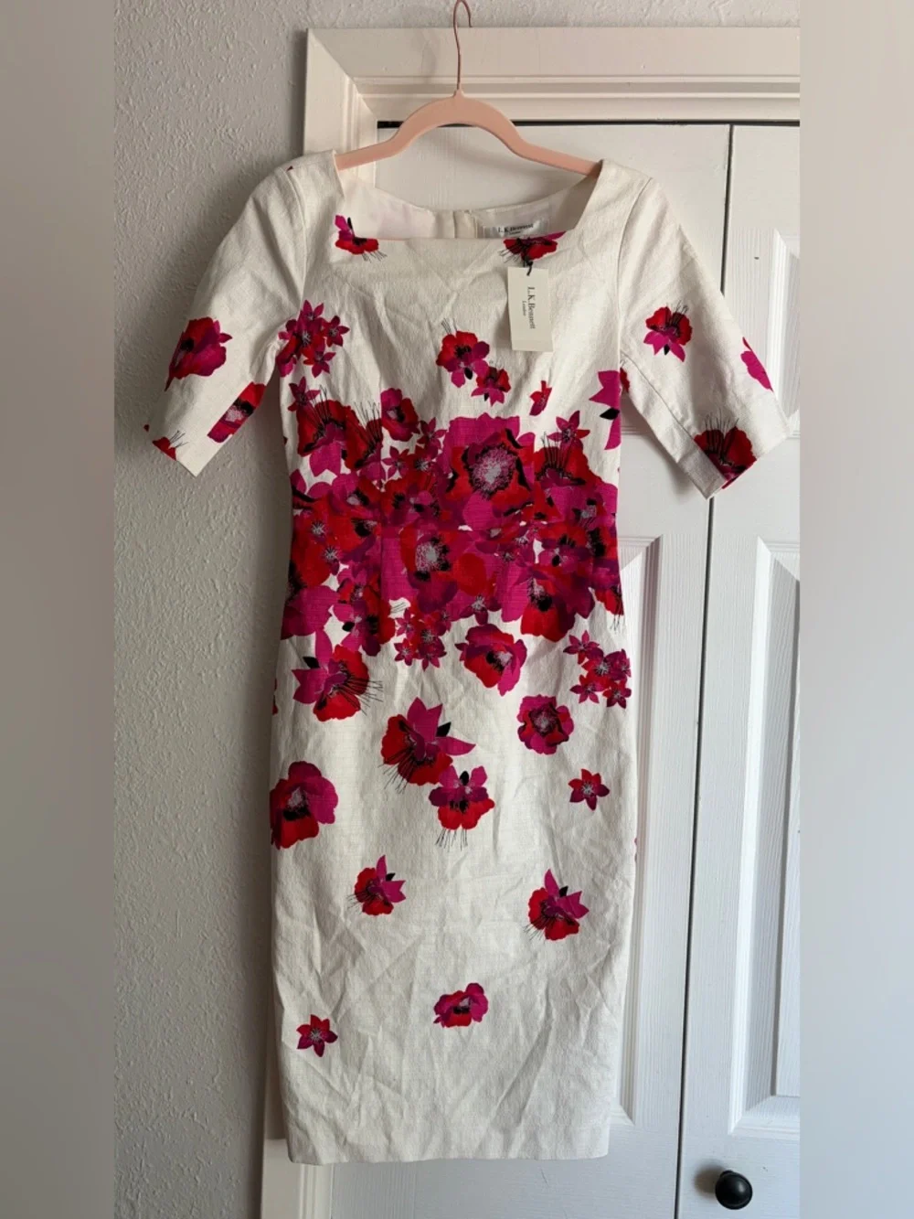 (New with flaw) L.K. Bennett Lasana Pink Poppy Sheath Dress A/S/O Kate Middleton